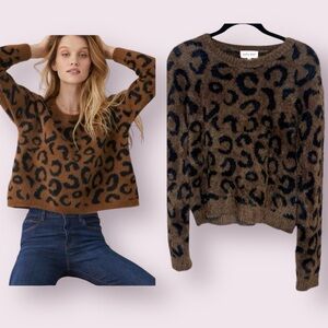 Bella Dahl Fuzzy Leopard Print Sweater From Revolve Brown Black Size Small